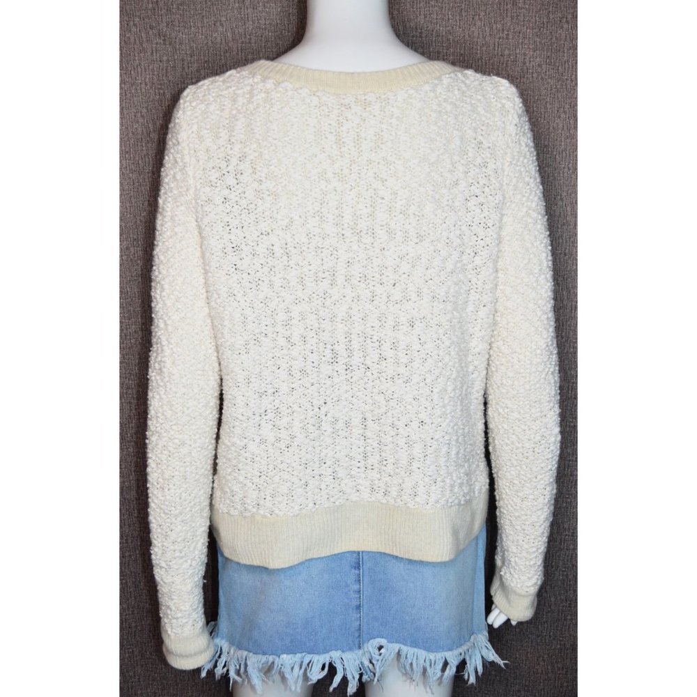 Anthropologie Moth Poly/Wool Blend Popcorn Knit Sweater Cream Size L - Picture 4 of 5